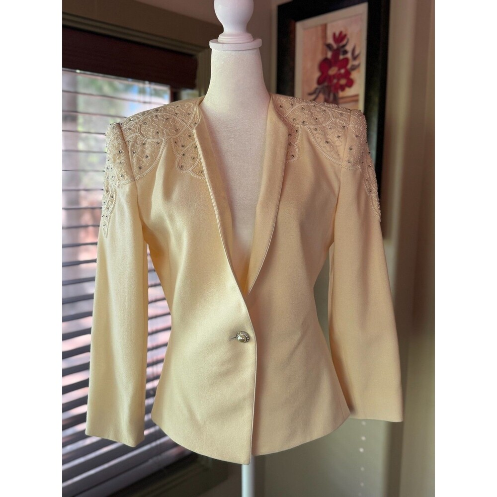VTG Nolan Miller Dynasty Wool Power Blazer Jacket Beaded Rhinestone Size 6